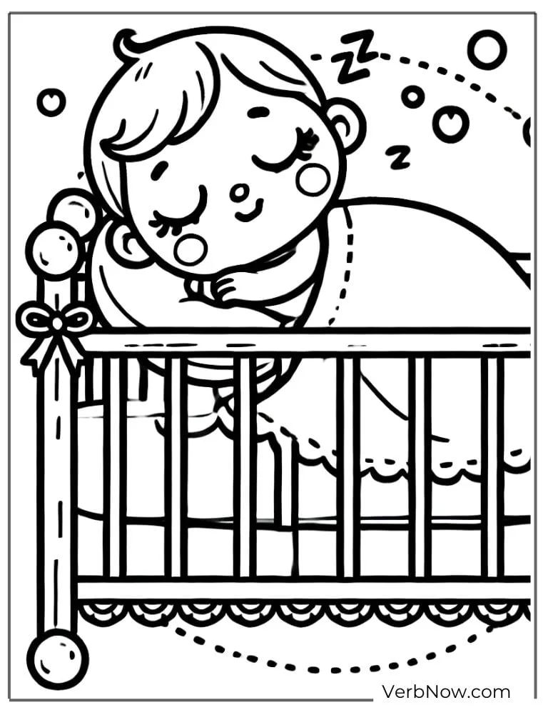 Coloring page of cute baby sleeping 