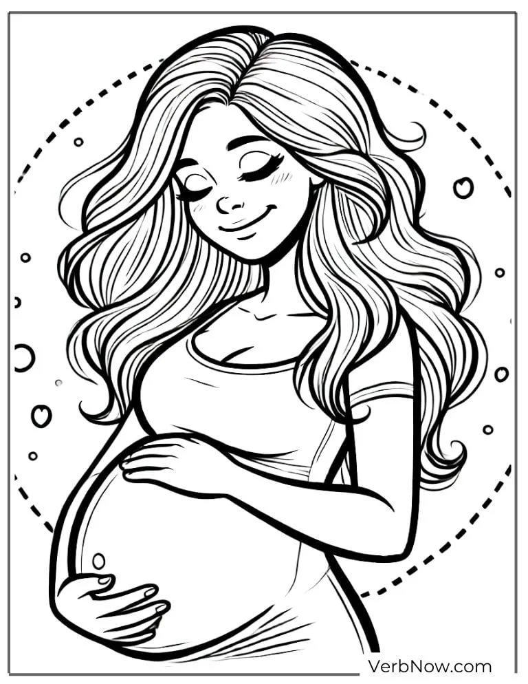 Pregnant woman with peaceful smile coloring page