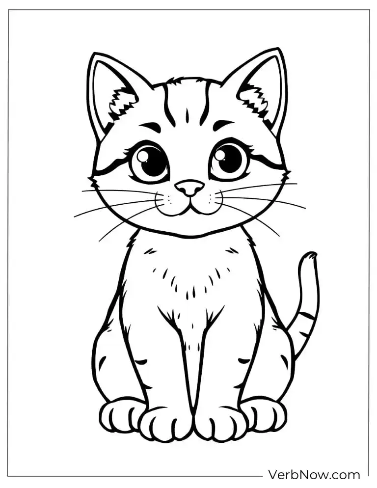 Simple cute cat coloring page for pre-school kids