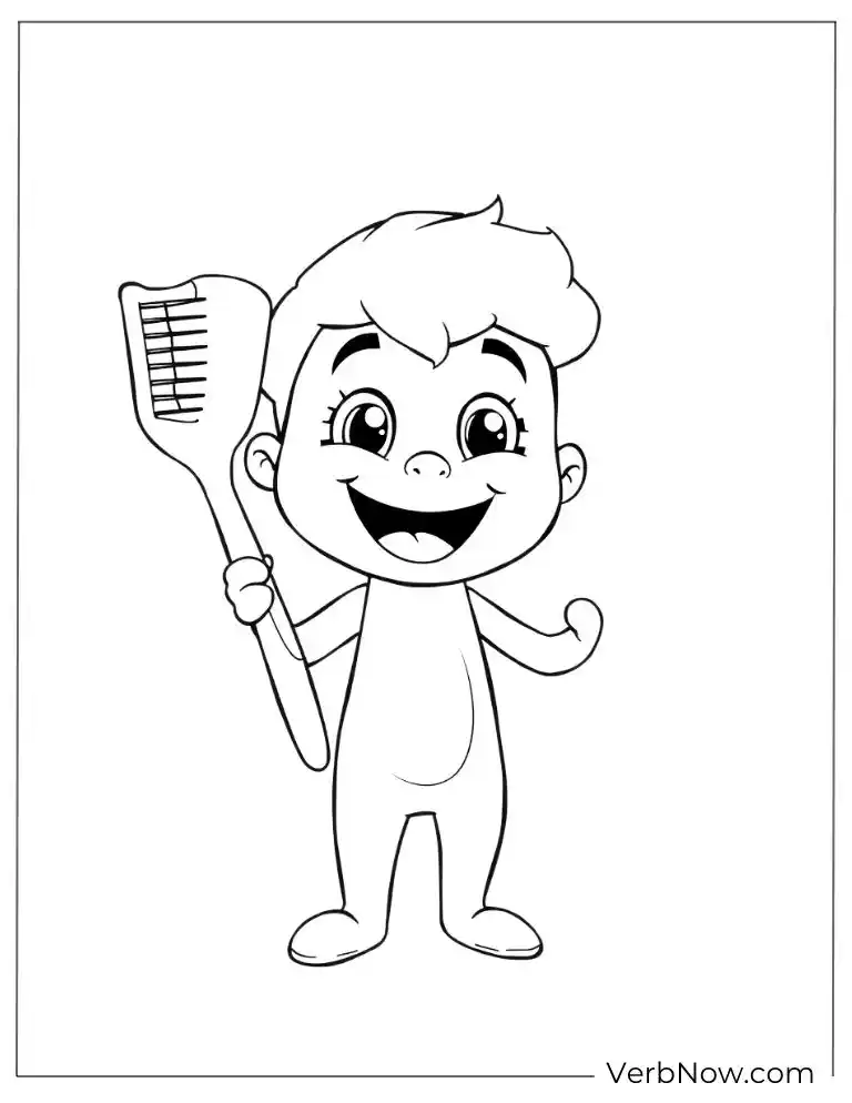 A baby boy holding a comb coloring picture