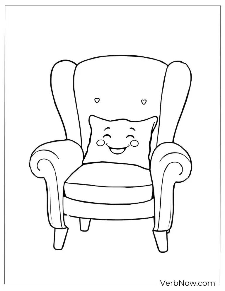 Cute chair with smiling cushion coloring page