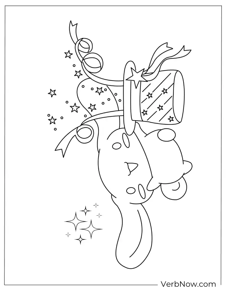 Cinnamoroll flying with celebration-themed coloring page