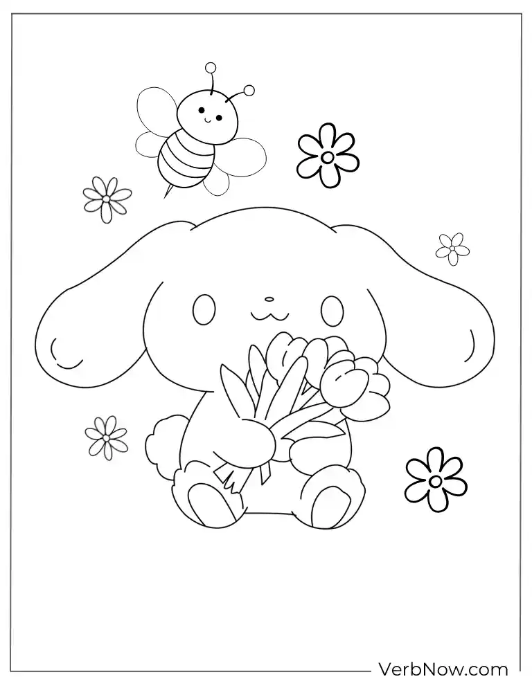 Cute Cinnamoroll hugging a bunny plush coloring page