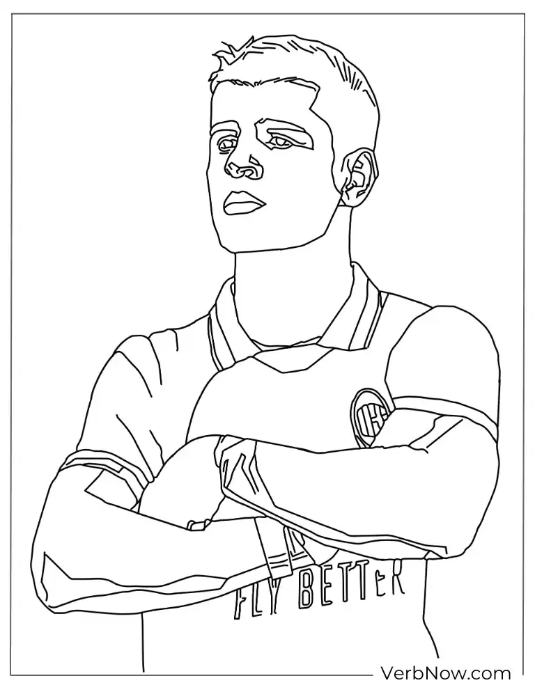 Álvaro Morata coloring page in AC Milan jersey