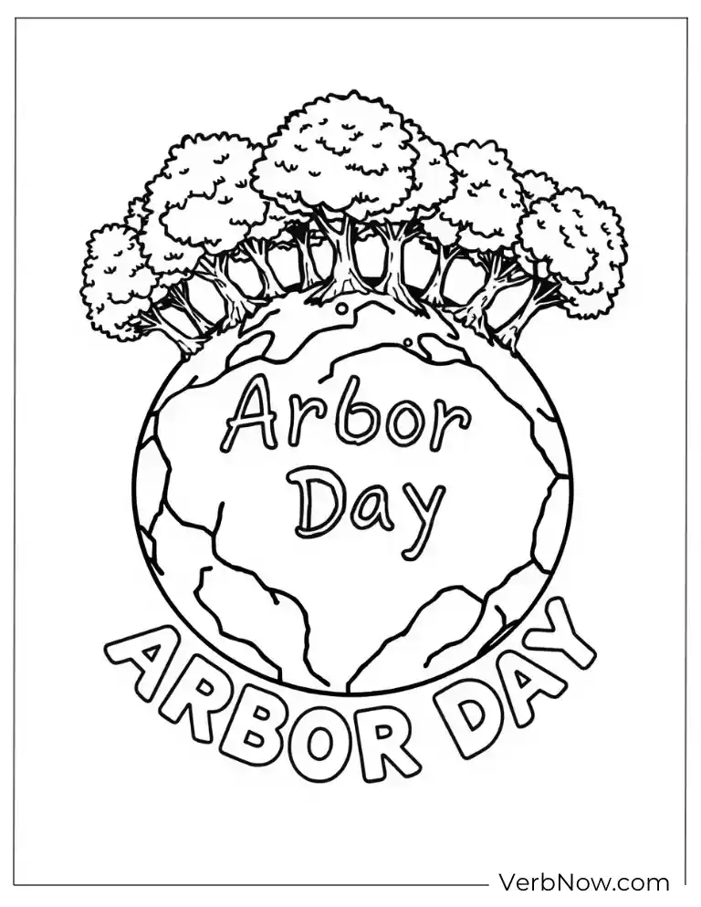 Earth with trees celebrating Arbor Day arbor coloring page
