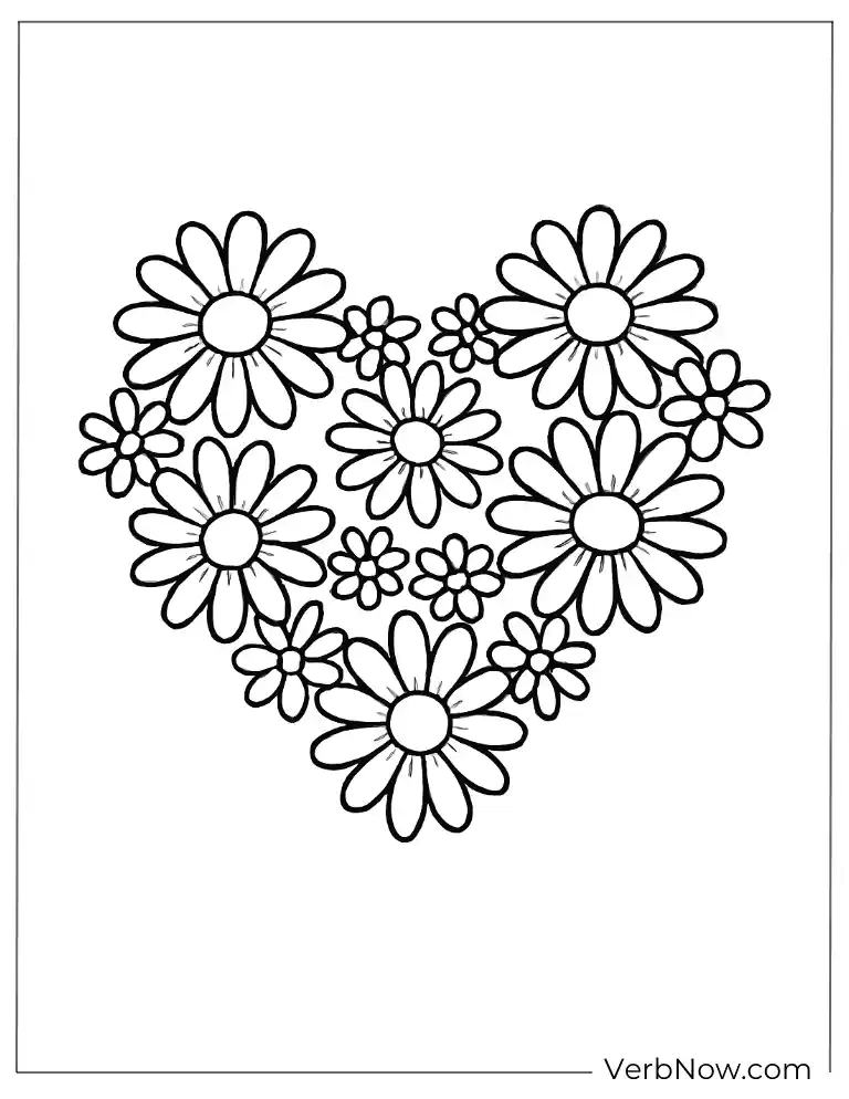 Daisy Heart Flower Coloring Page for Love