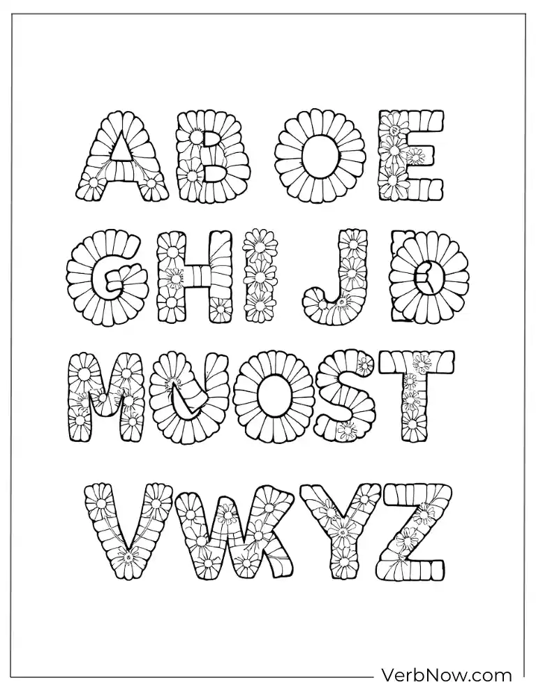 Flower Alphabet with Daisies Coloring Page for Kids