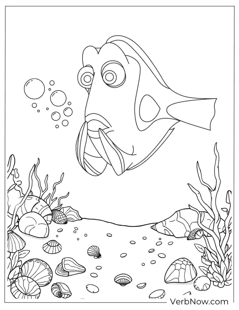 Dory and Nemo swimming together coloring page.