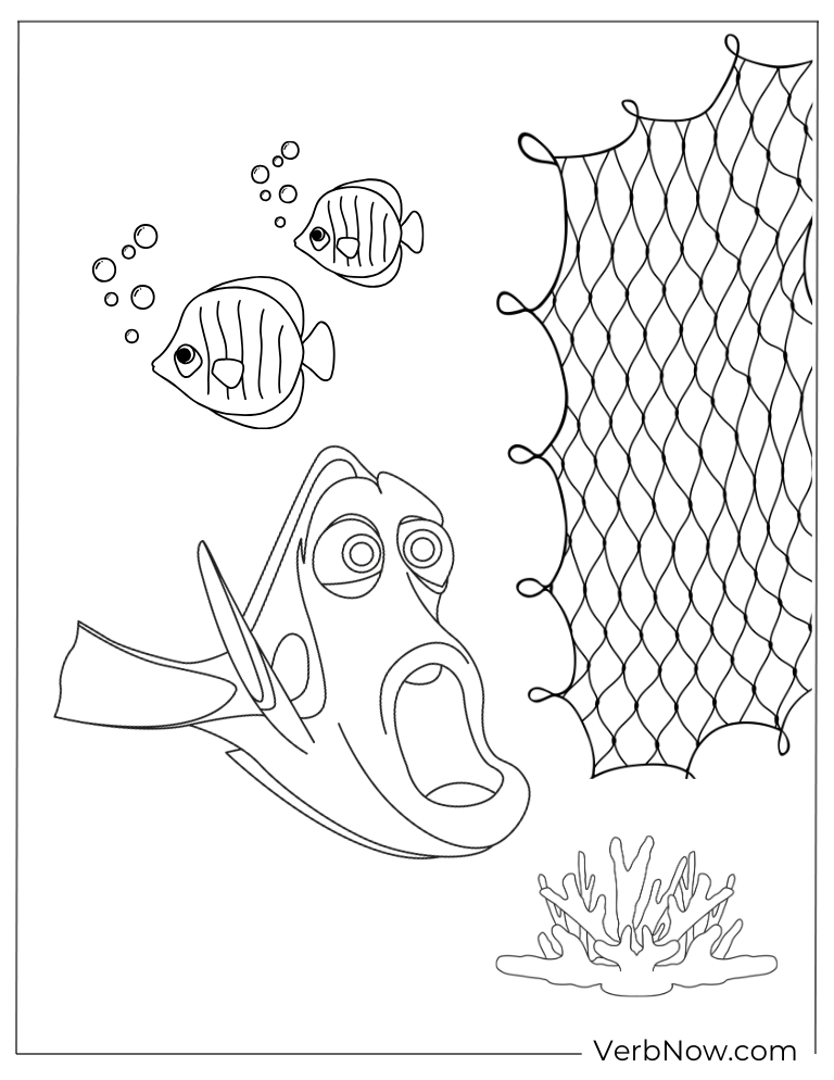 Dory with crab under the sea coloring page.
