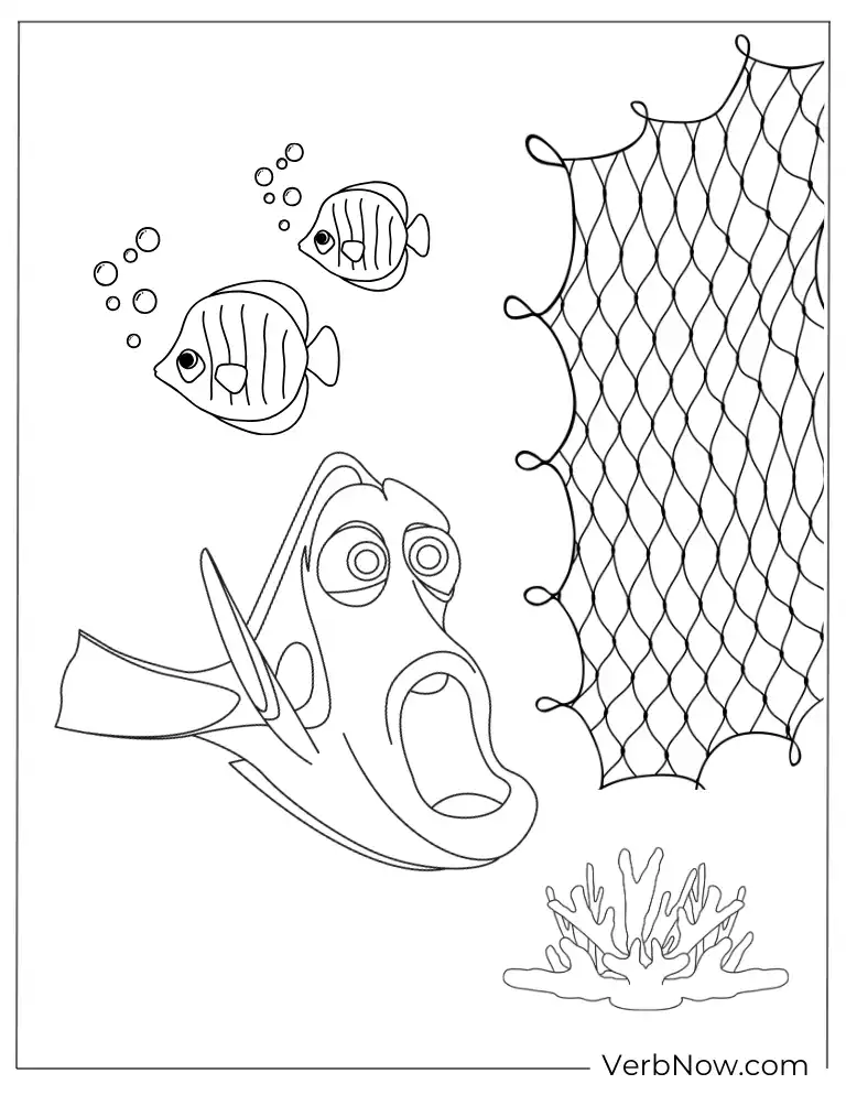 Dory with crab under the sea coloring page.