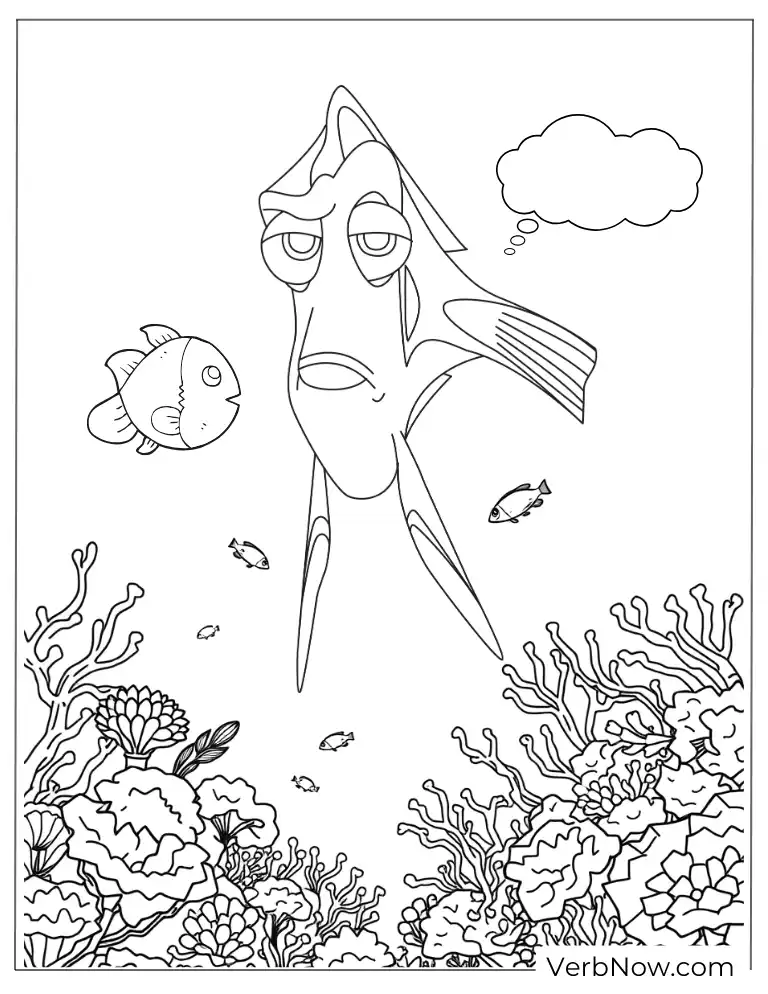 Happy Dory and Nemo underwater coloring page.