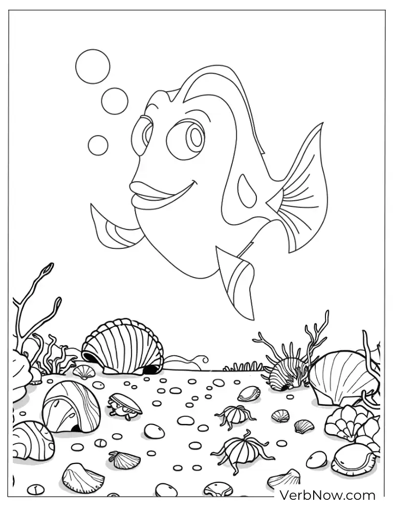 Baby Dory with bubbles coloring page.