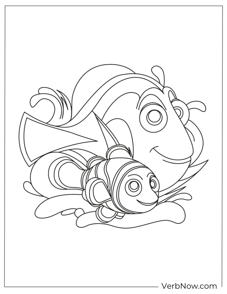 Dory and Nemo swimming coloring page.
