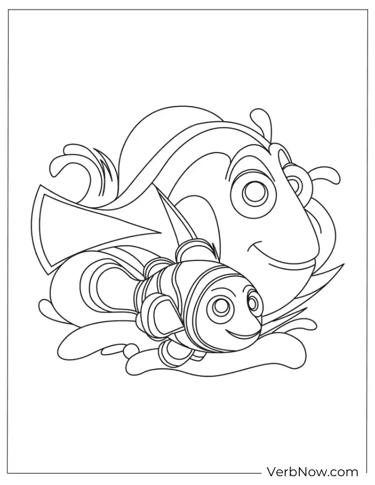 Dory and Nemo swimming coloring page.