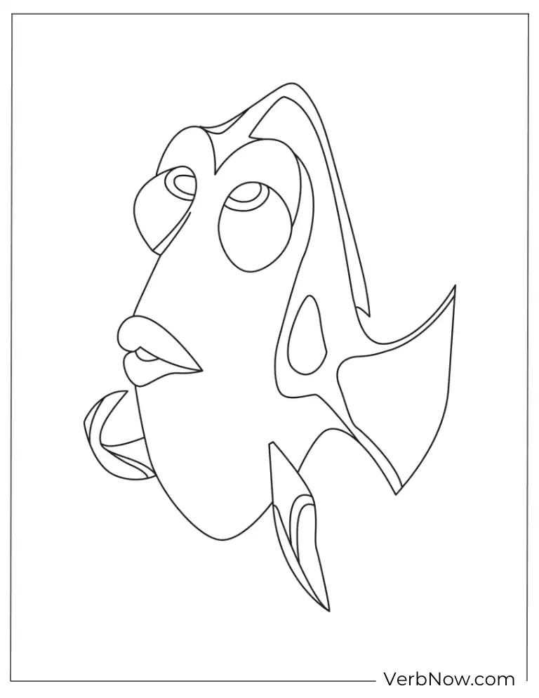 Nemo and Dory swimming with fish coloring page.
