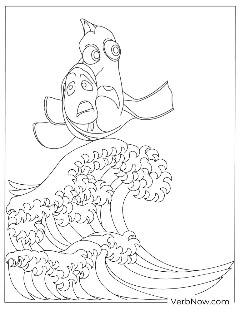 Dory exploring ocean floor coloring page.