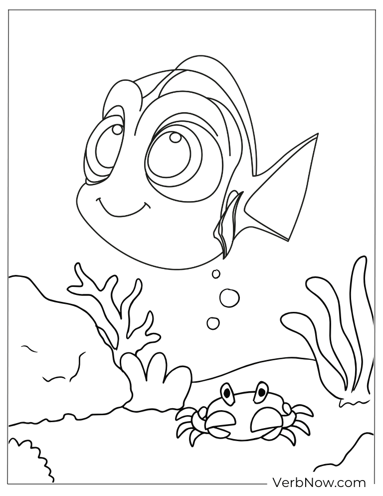 Simple Dory underwater coloring page.