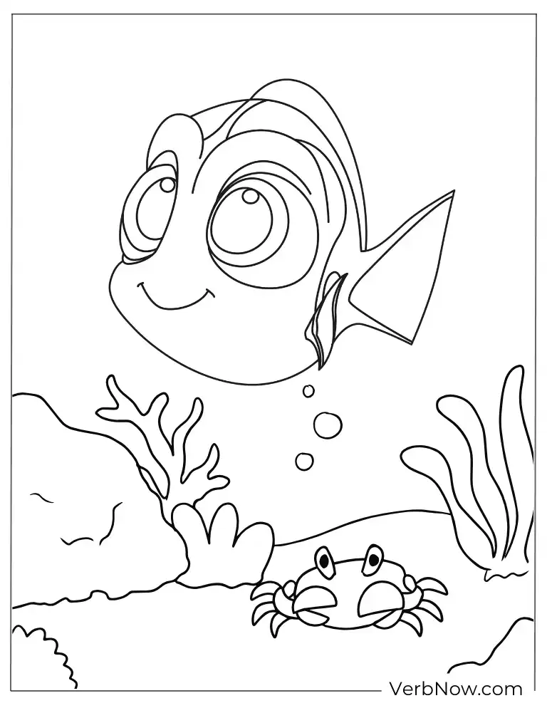 Simple Dory underwater coloring page.