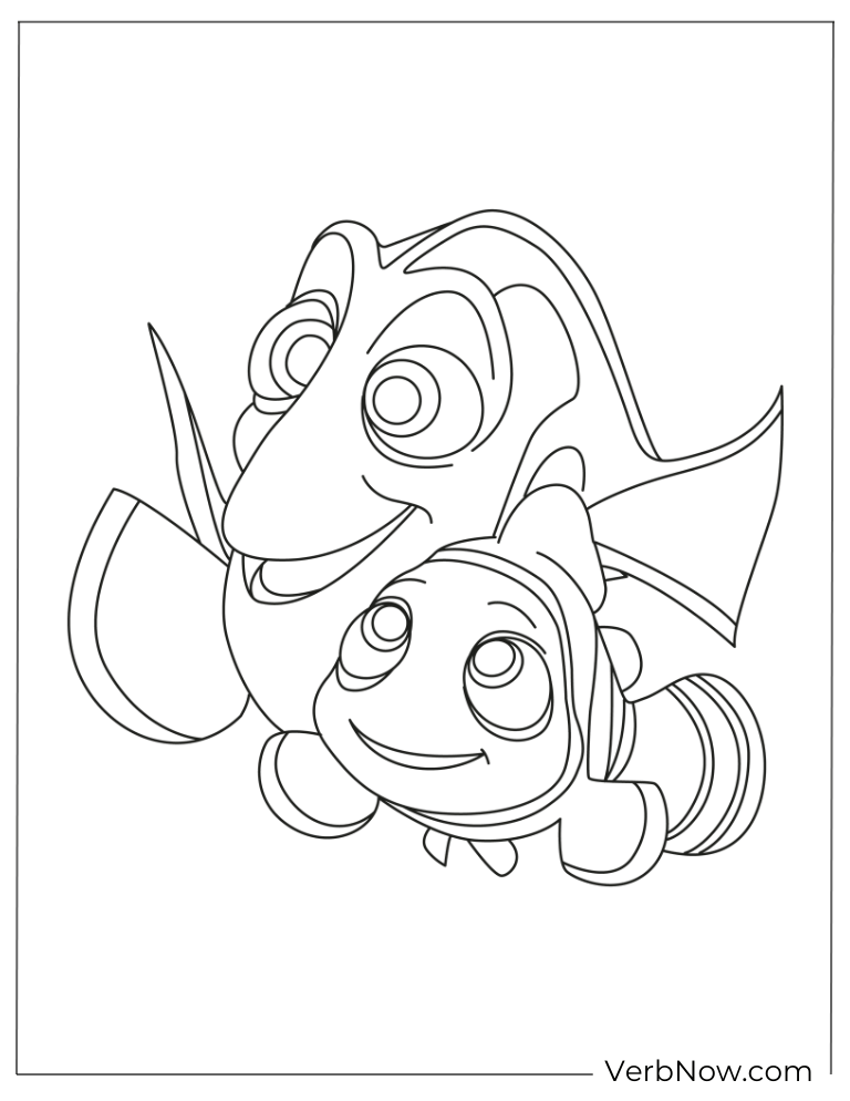 Dory and Nemo smiling coloring page.
