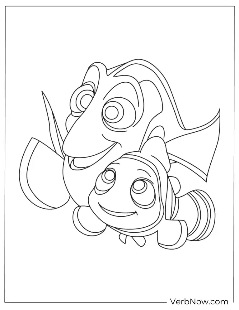 Dory and Nemo smiling coloring page.