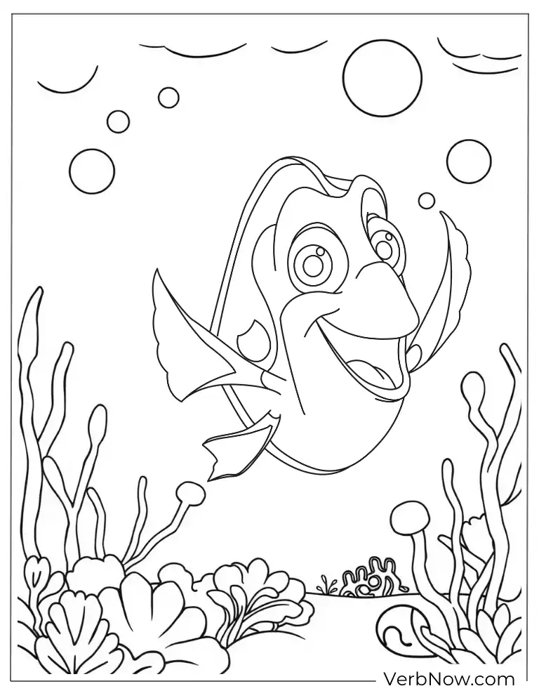 Happy Dory swimming coloring page.
