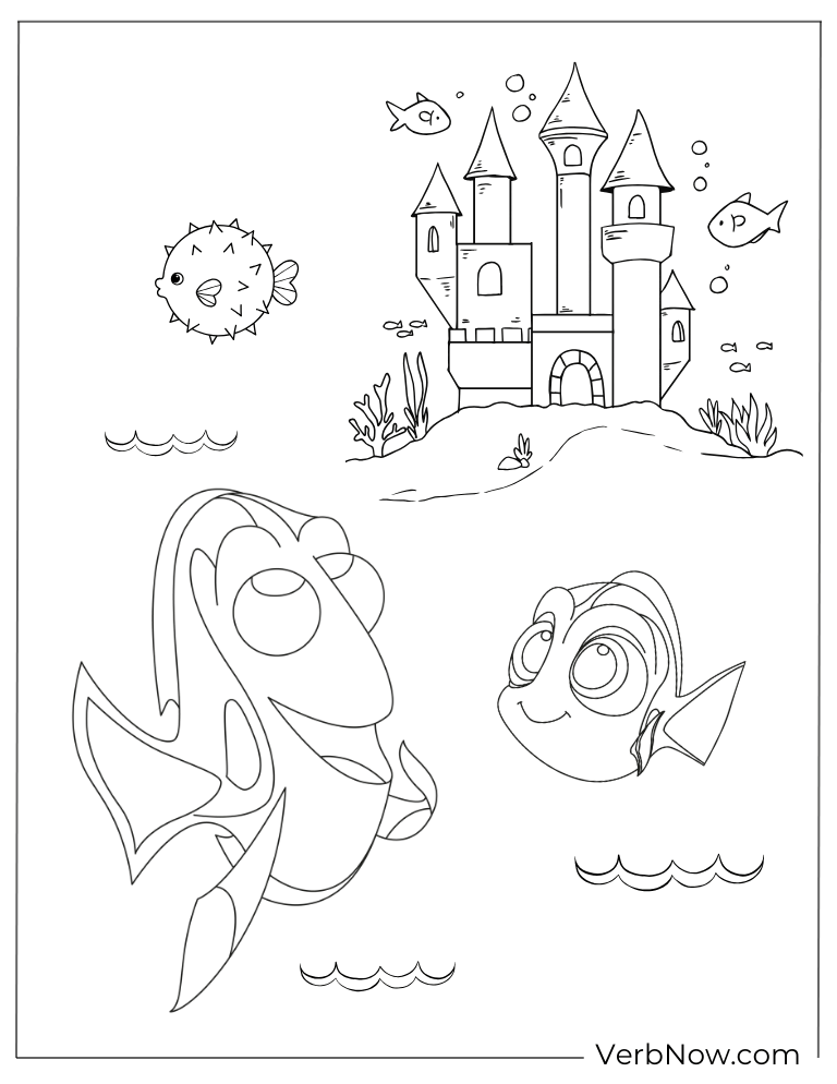 Dory and friends at castle coloring page.