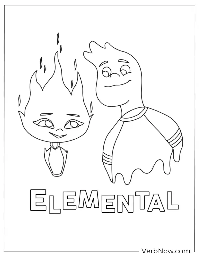Happy Elemental couple smiling coloring page