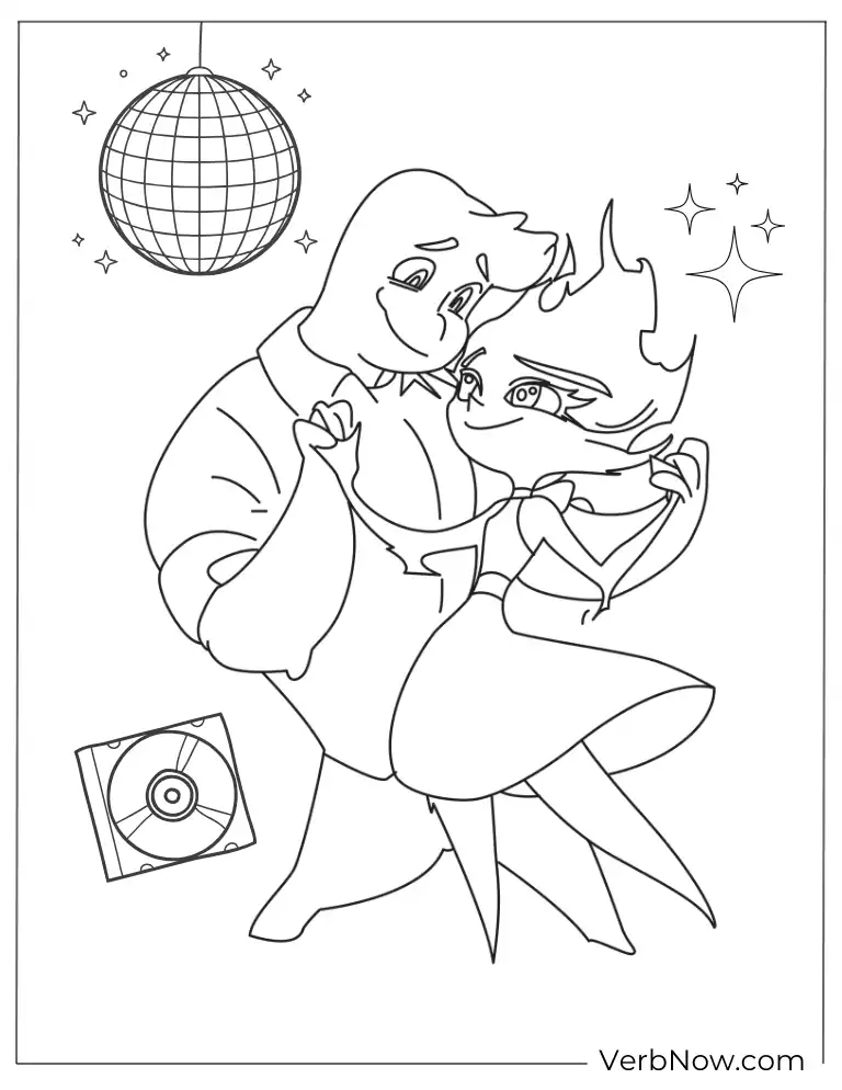 Disco dance couple Elemental coloring page