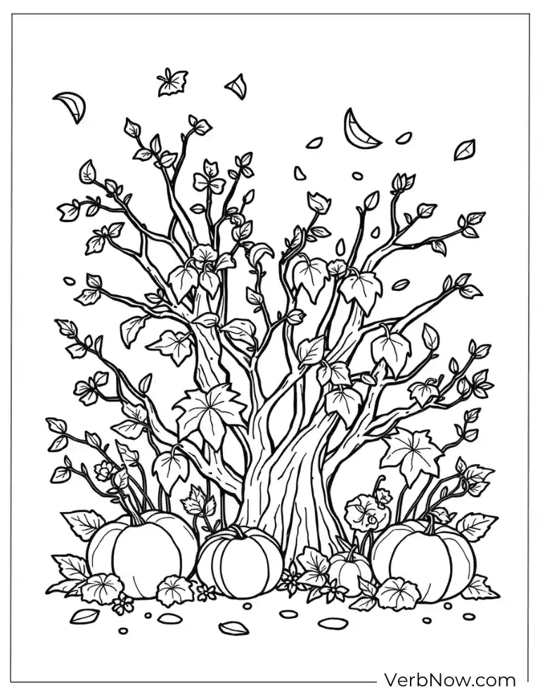 Creative fall coloring page with a cute fox