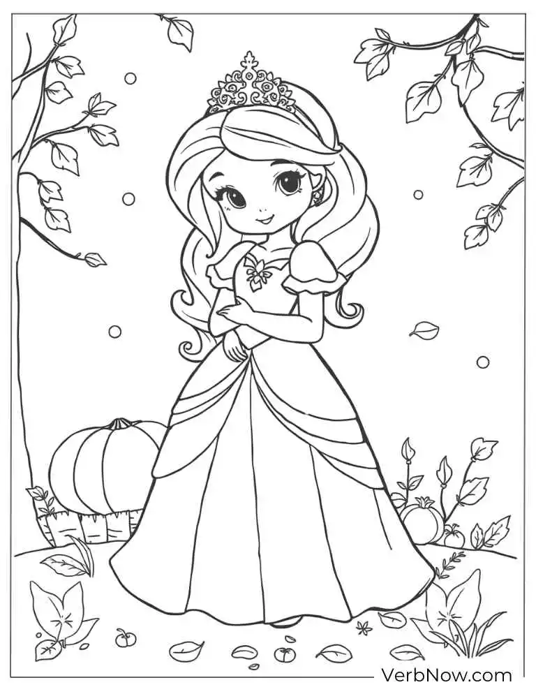 Fall coloring page with colorful autumn leaves