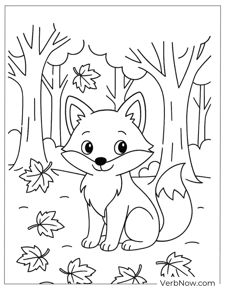 Cute fall-themed coloring page with seasonal imagery