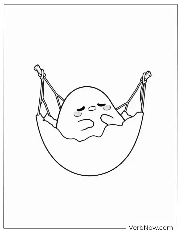 24 Free Gudetama Coloring Pages For Download (Printable PDF) Gudetama sleeping in eggshell hammock coloring sheet
