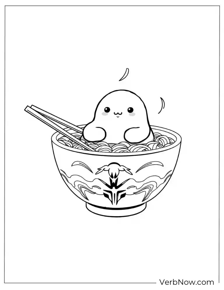 24 Free Gudetama Coloring Pages For Download (Printable PDF) Gudetama in ramen bowl with chopsticks coloring page