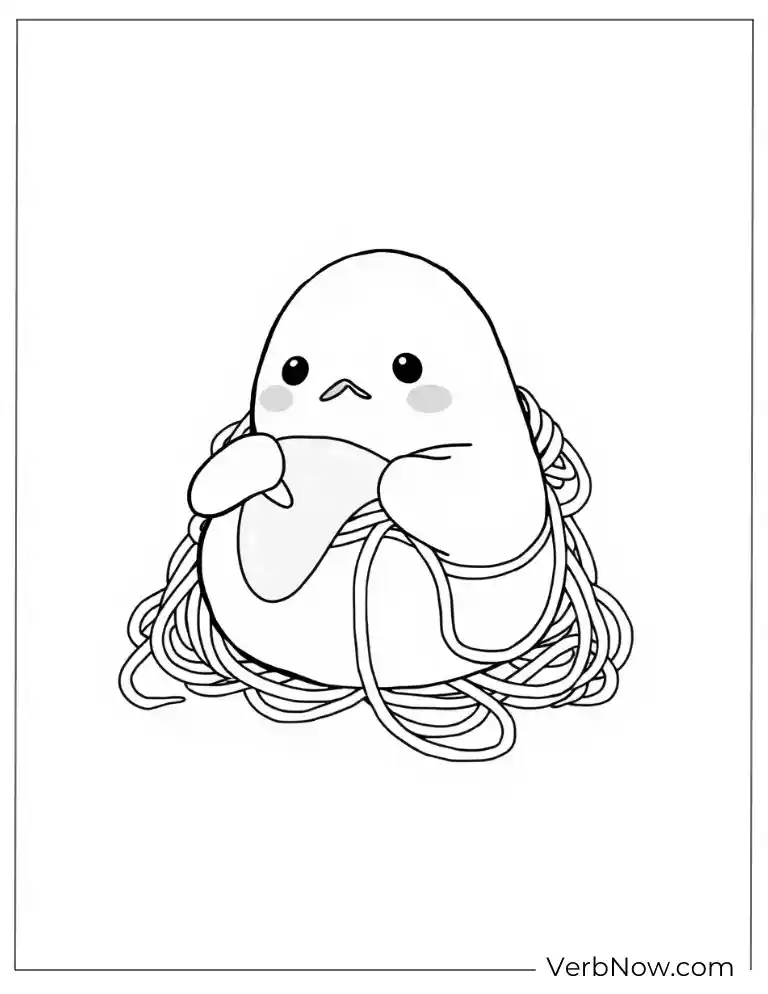 24 Free Gudetama Coloring Pages For Download (Printable PDF) Gudetama wrapped in noodles coloring page