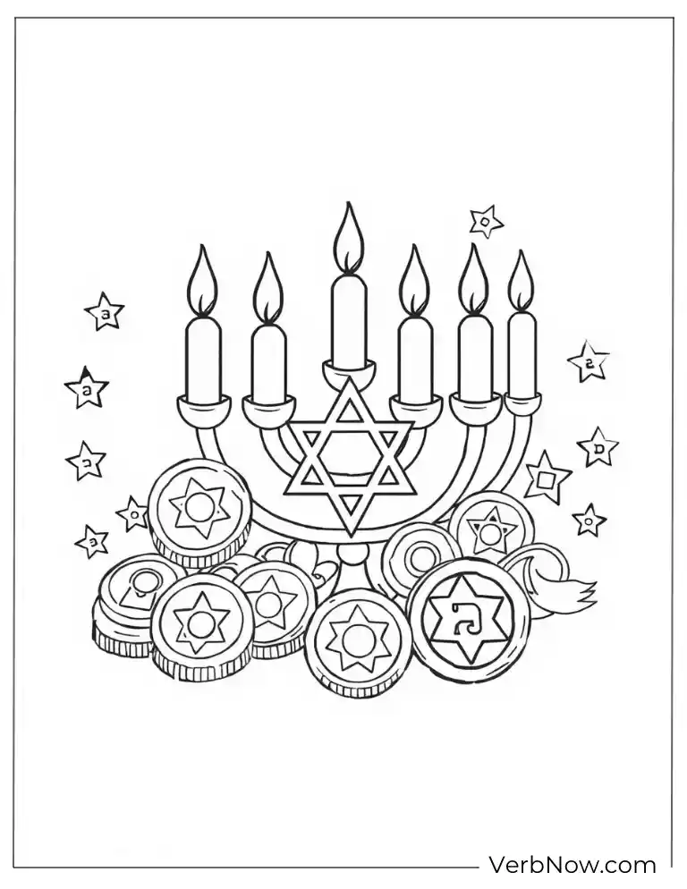 Cute Hanukkah-themed coloring page for children