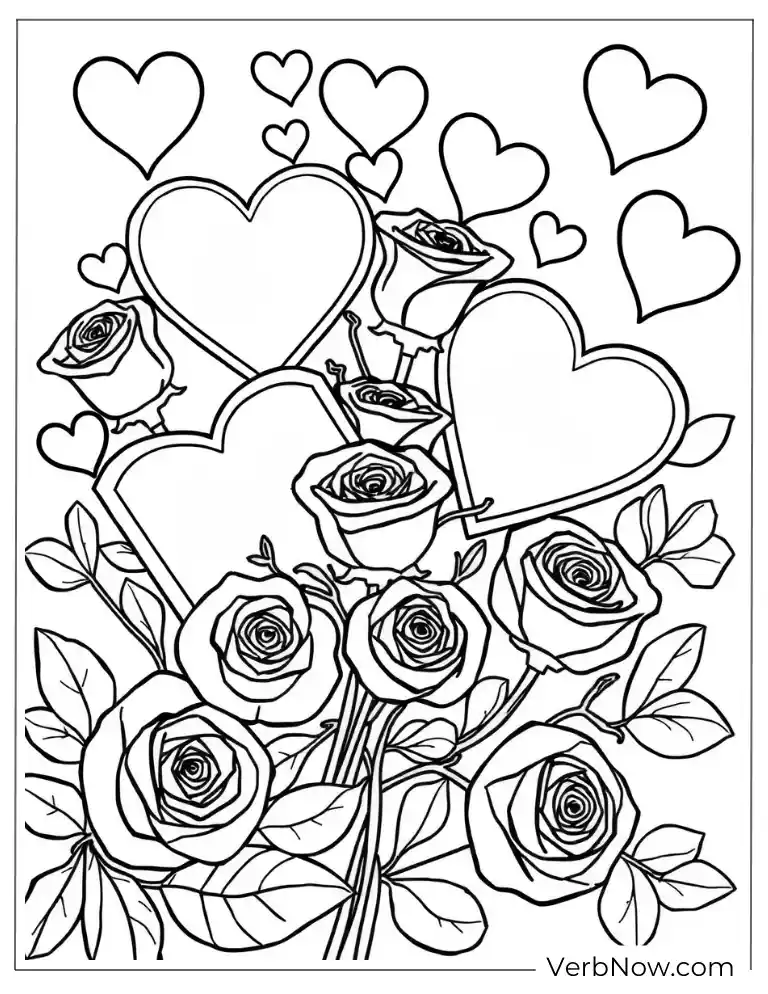 Love hearts and angels Valentine's Day coloring page