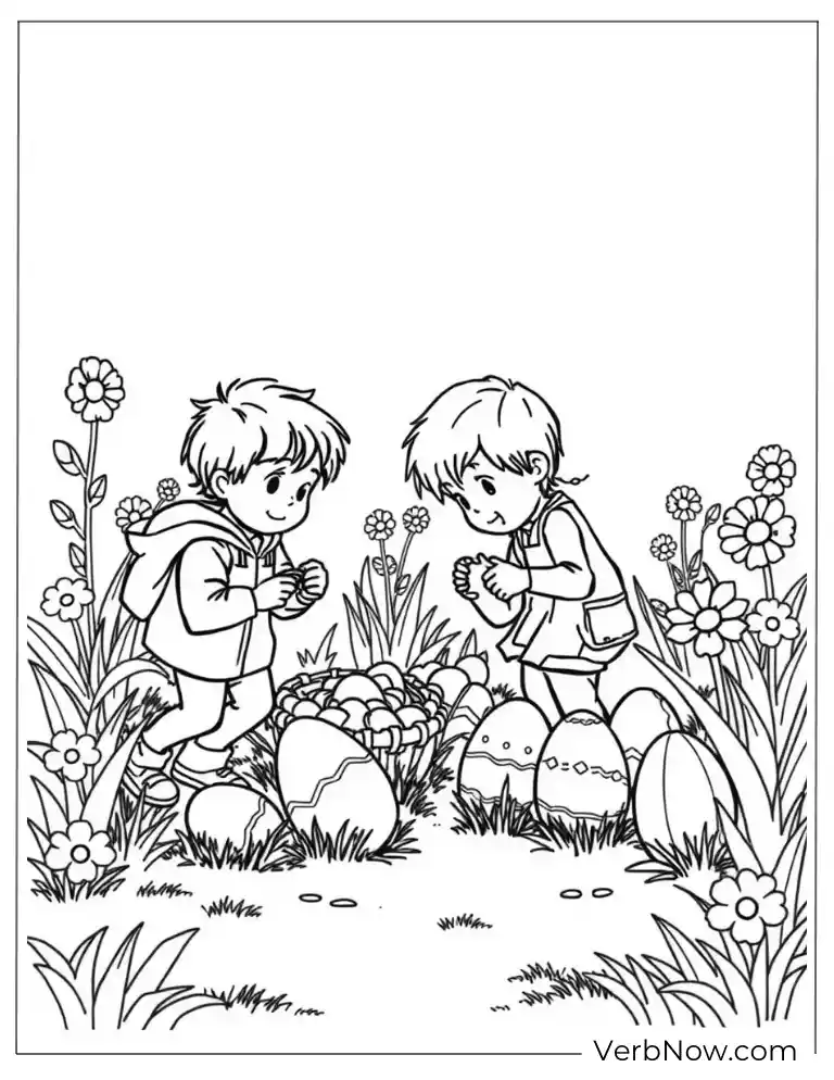 Bunny surrounded by flowers Easter coloring page