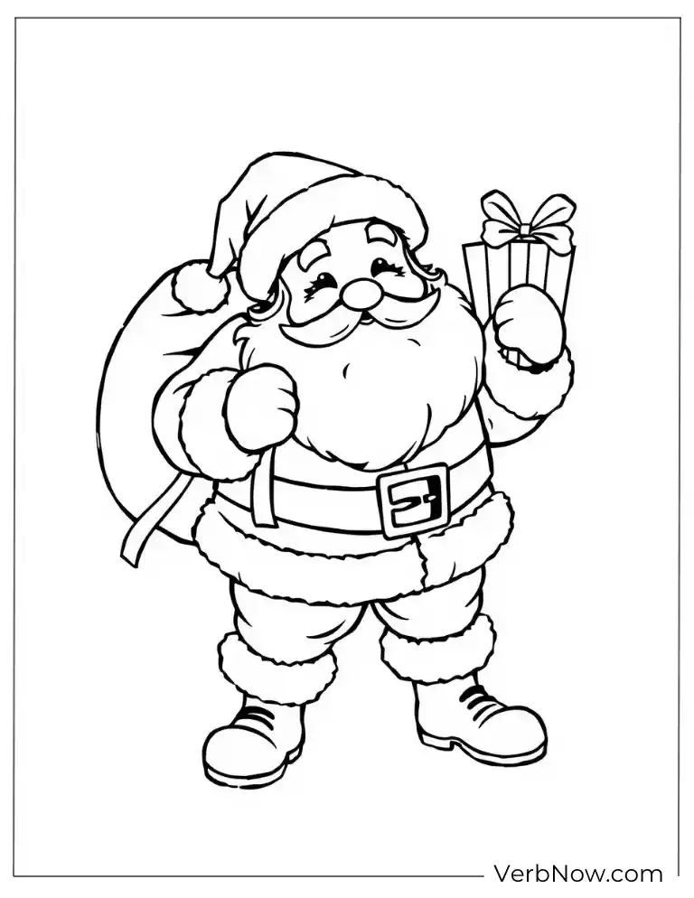 Santa Claus coloring page with a gift bag