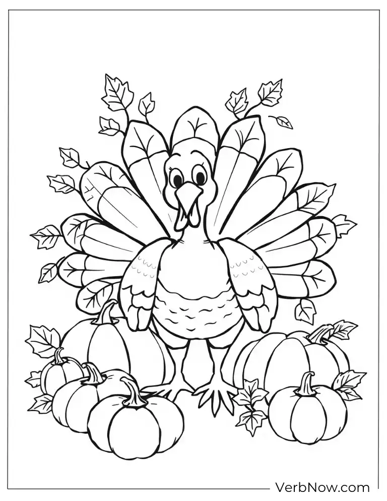 Thanksgiving turkey with pumpkins coloring page