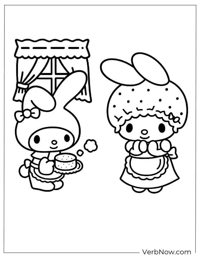 My Melody and friend baking treats coloring page