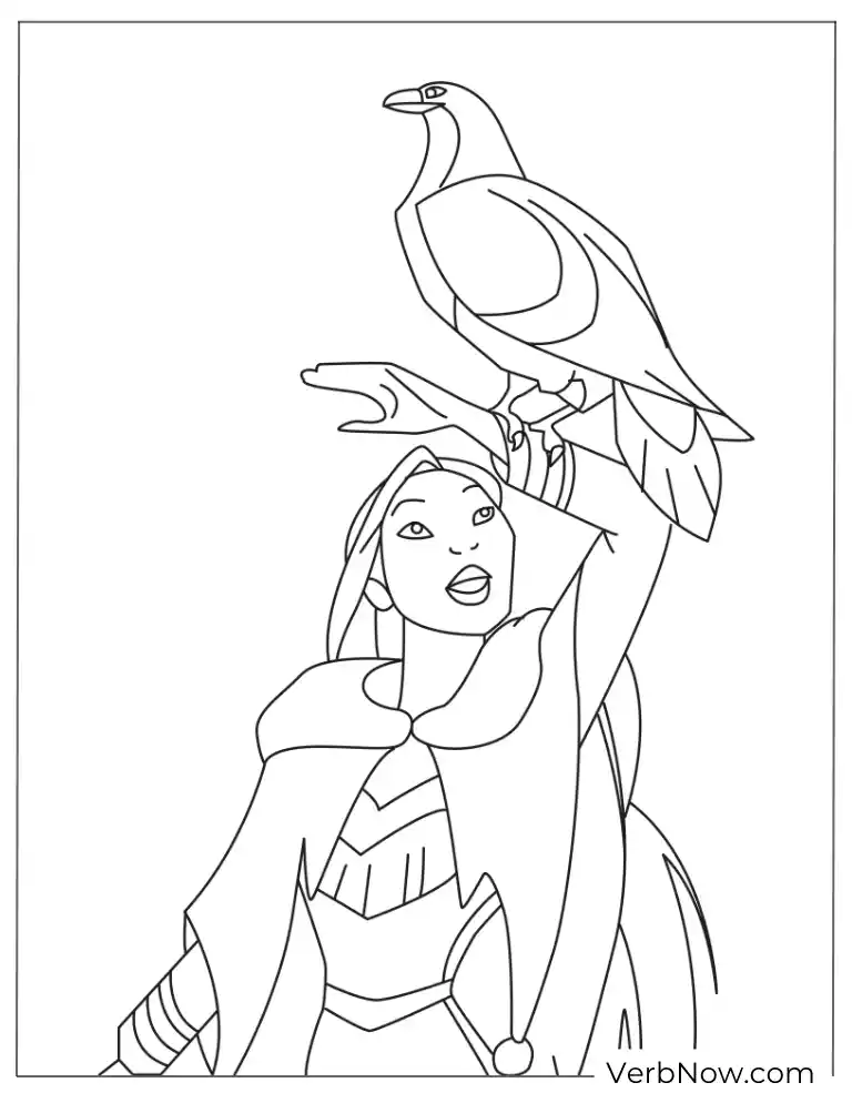 Pocahontas with a Bird on Her Shoulder Coloring Page
