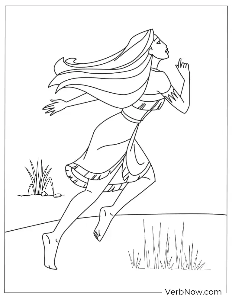 Pocahontas Running through the Forest Coloring Page