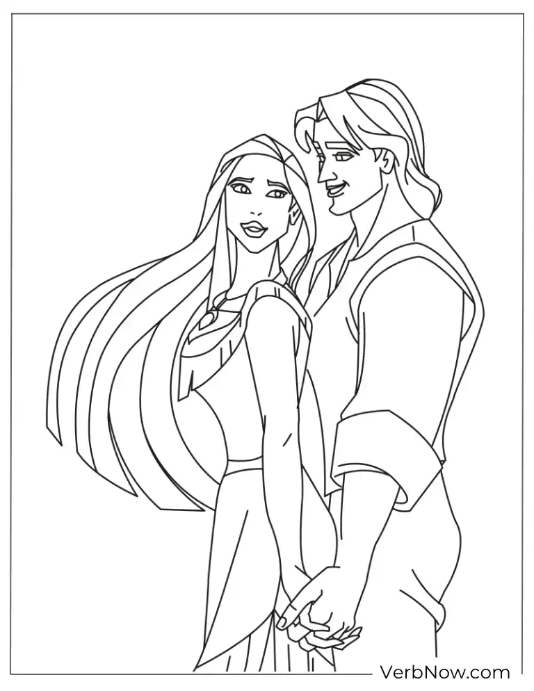 Pocahontas and John Smith Holding Hands Coloring Page