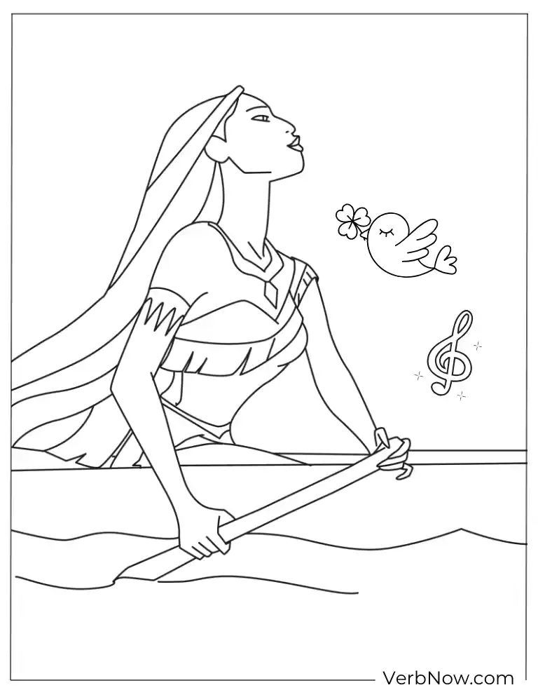 Pocahontas Singing by the River Coloring Page