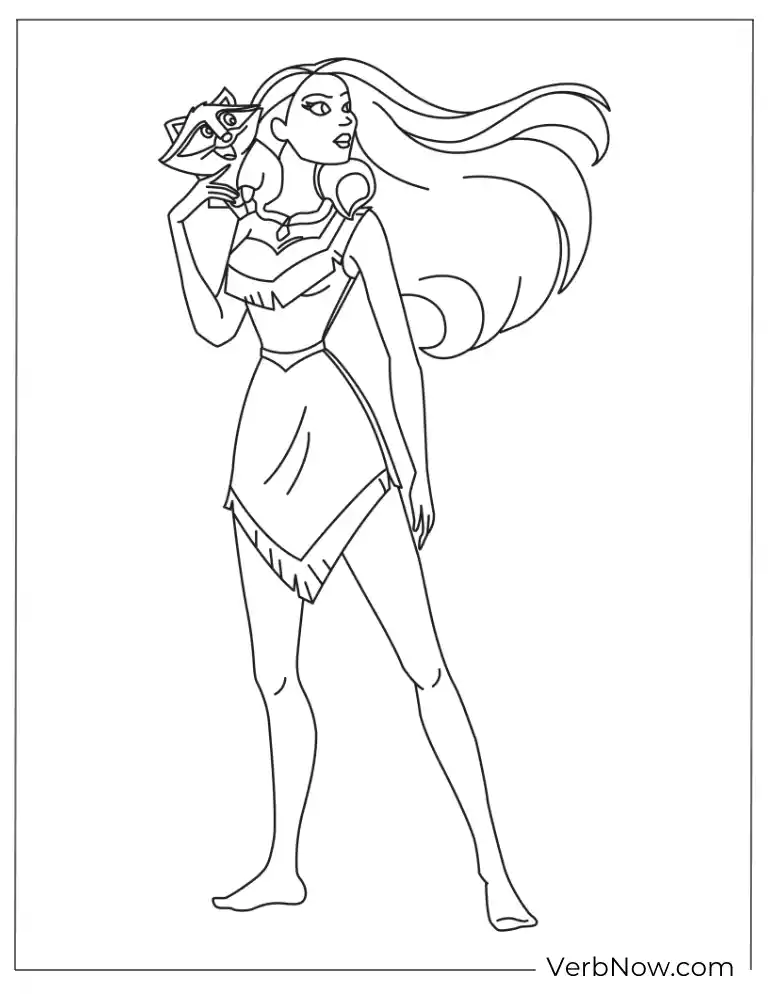 Pocahontas with a Flower in Hand Coloring Page
