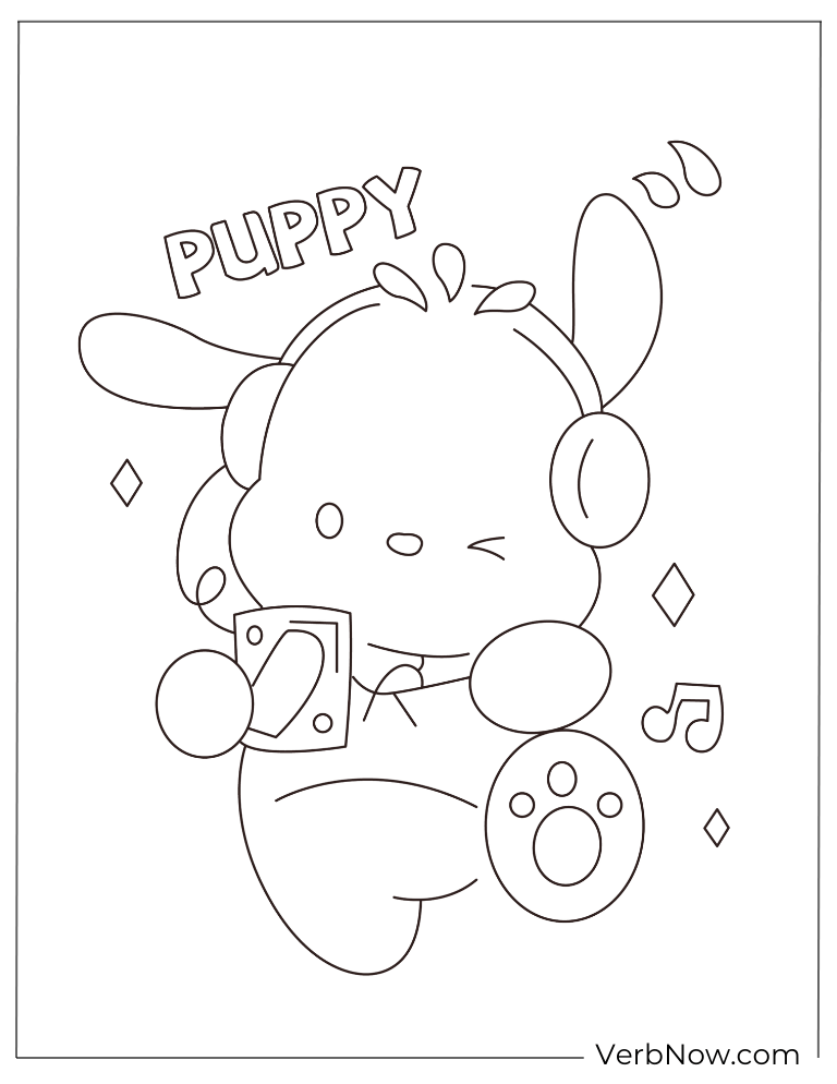 Pochacco coloring page with music