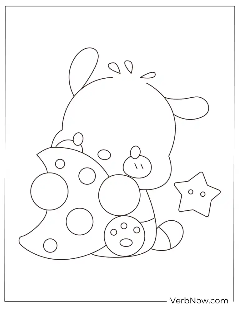 Pochacco eating cheese kawaii coloring page