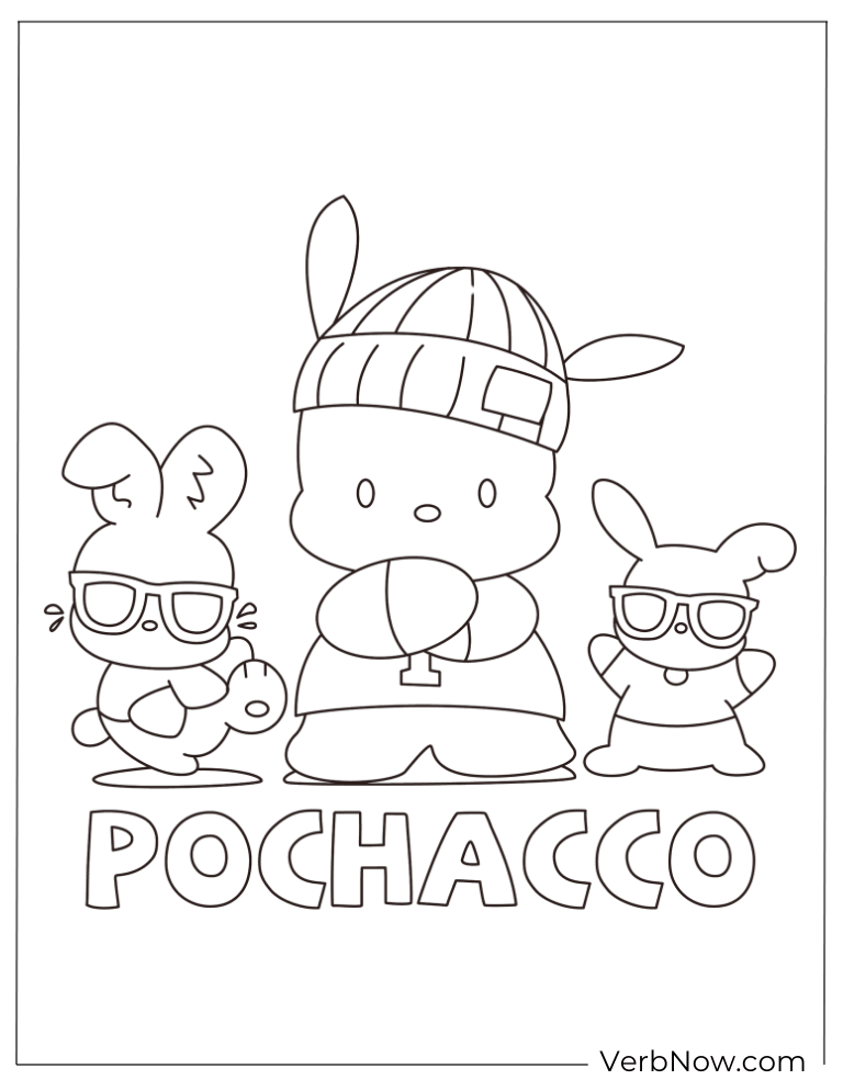 Winter Pochacco and friends scene coloring page
