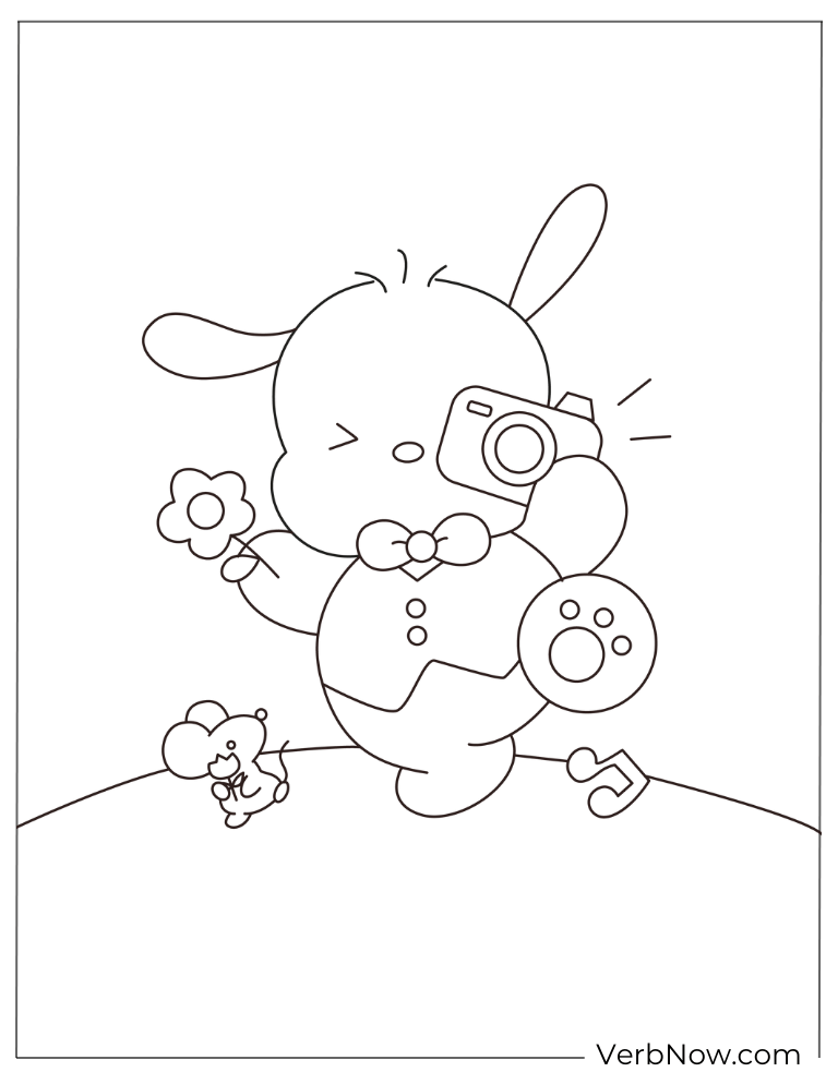 Pochacco taking cute photos coloring page