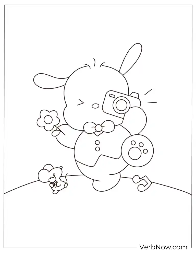 Pochacco taking cute photos coloring page